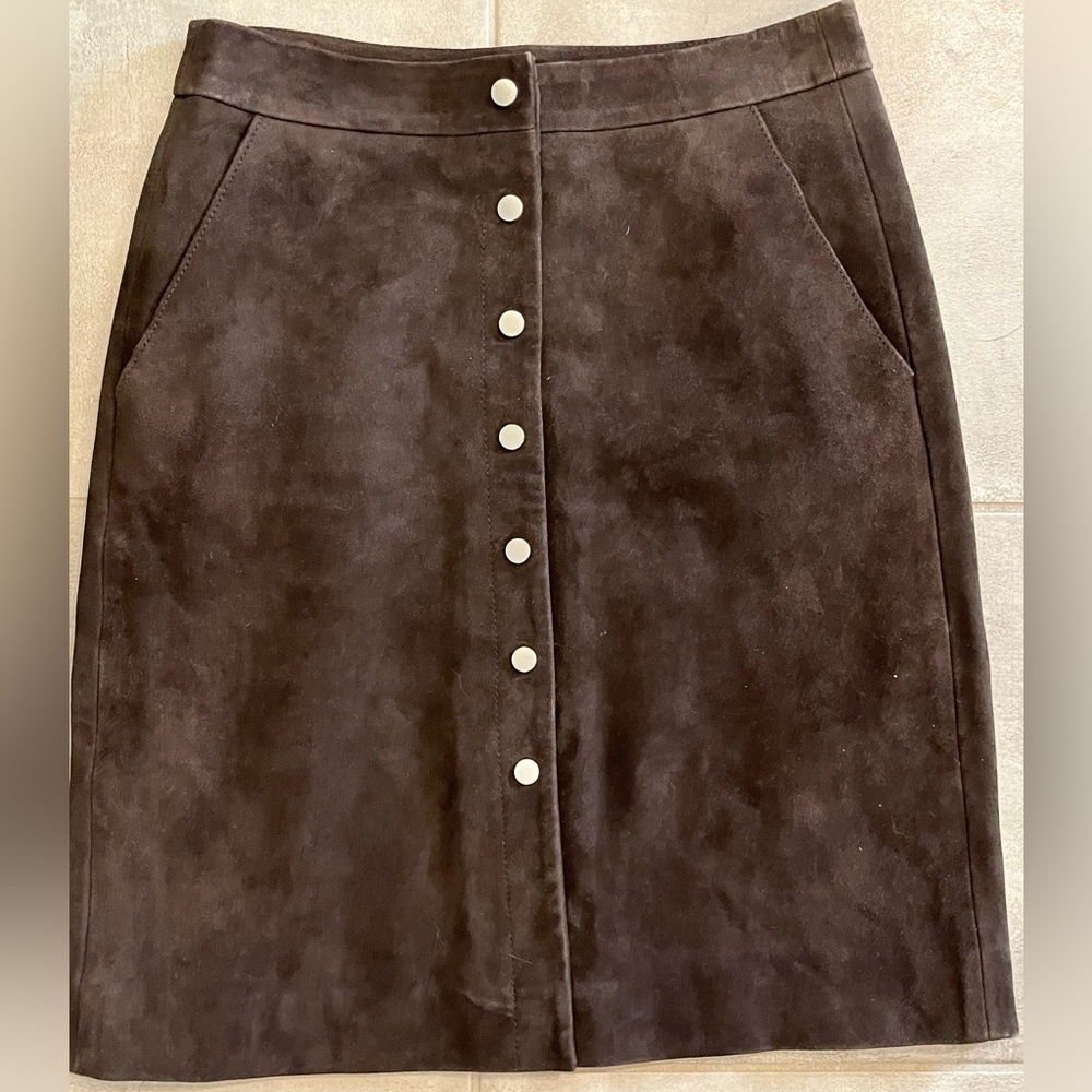 All Saints Dark Brown Suede Pencil Skirt